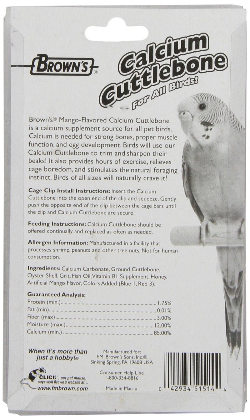 BROWN'S F.M.Brown's 51514 Brown's Mango Flavored Calcium Cuttlebone with Clip, 1.25-Ounce - Image 2